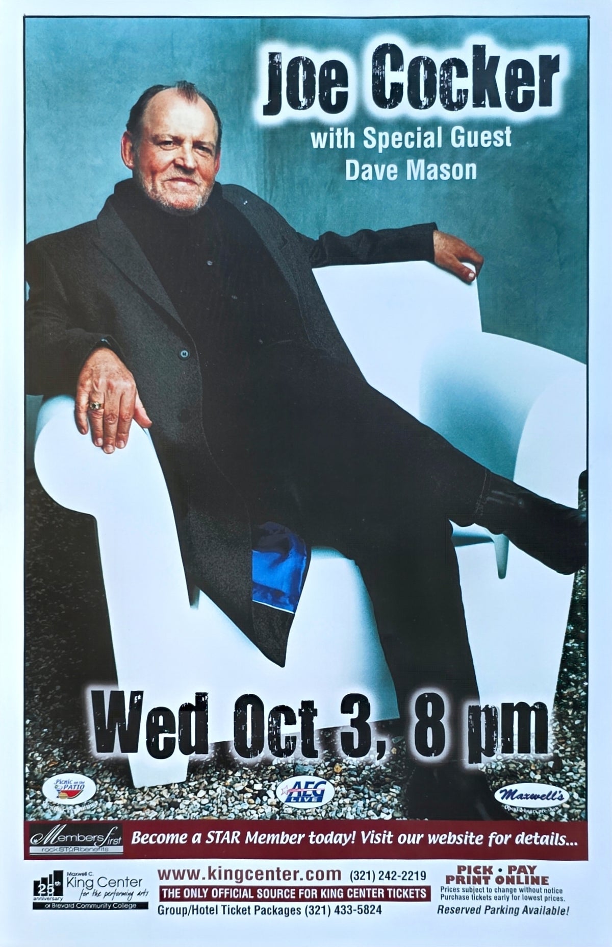 Joe Cocker with Dave Mason — 2012 King Center Original Concert Poster | Bruce Jones Closet