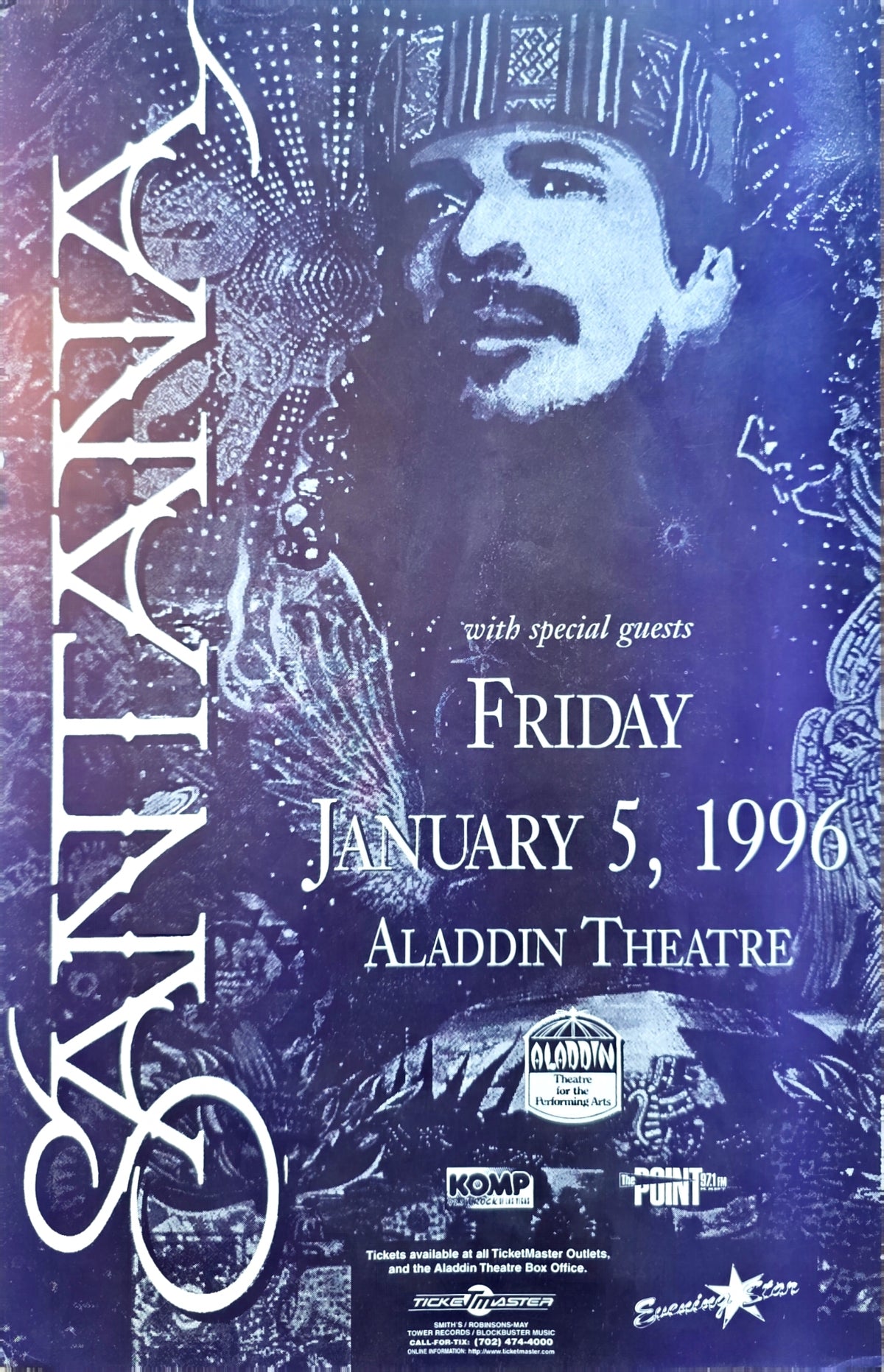 Santana — 1996 Aladdin Theatre Las Vegas Original Concert Poster | Bruce Jones Closet