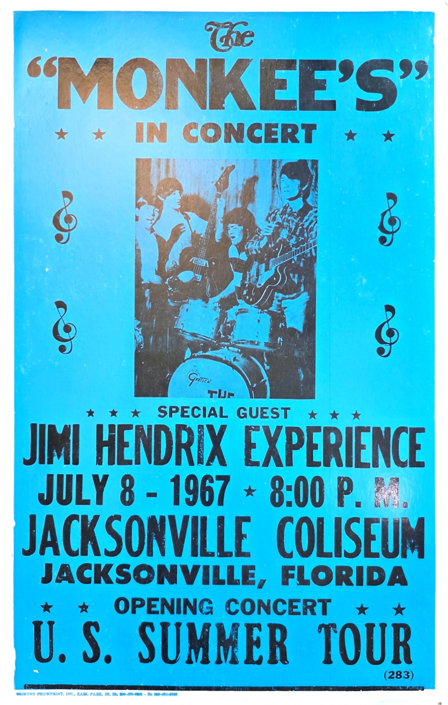 The Monkees with Jimi Hendrix — Jacksonville 1967 Vintage-Style Reproduction Poster | Bruce Jones Closet