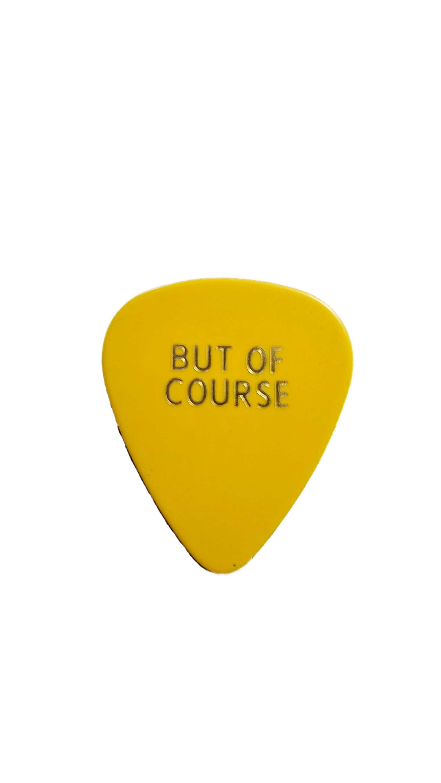 Van Halen Guitar Pick — Eddie Van Halen Signature "but of course" (Yellow with Gold Text)