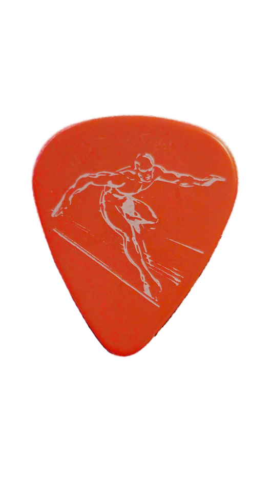 Joe Satriani Guitar Pick — Red with Skiing Figure Design