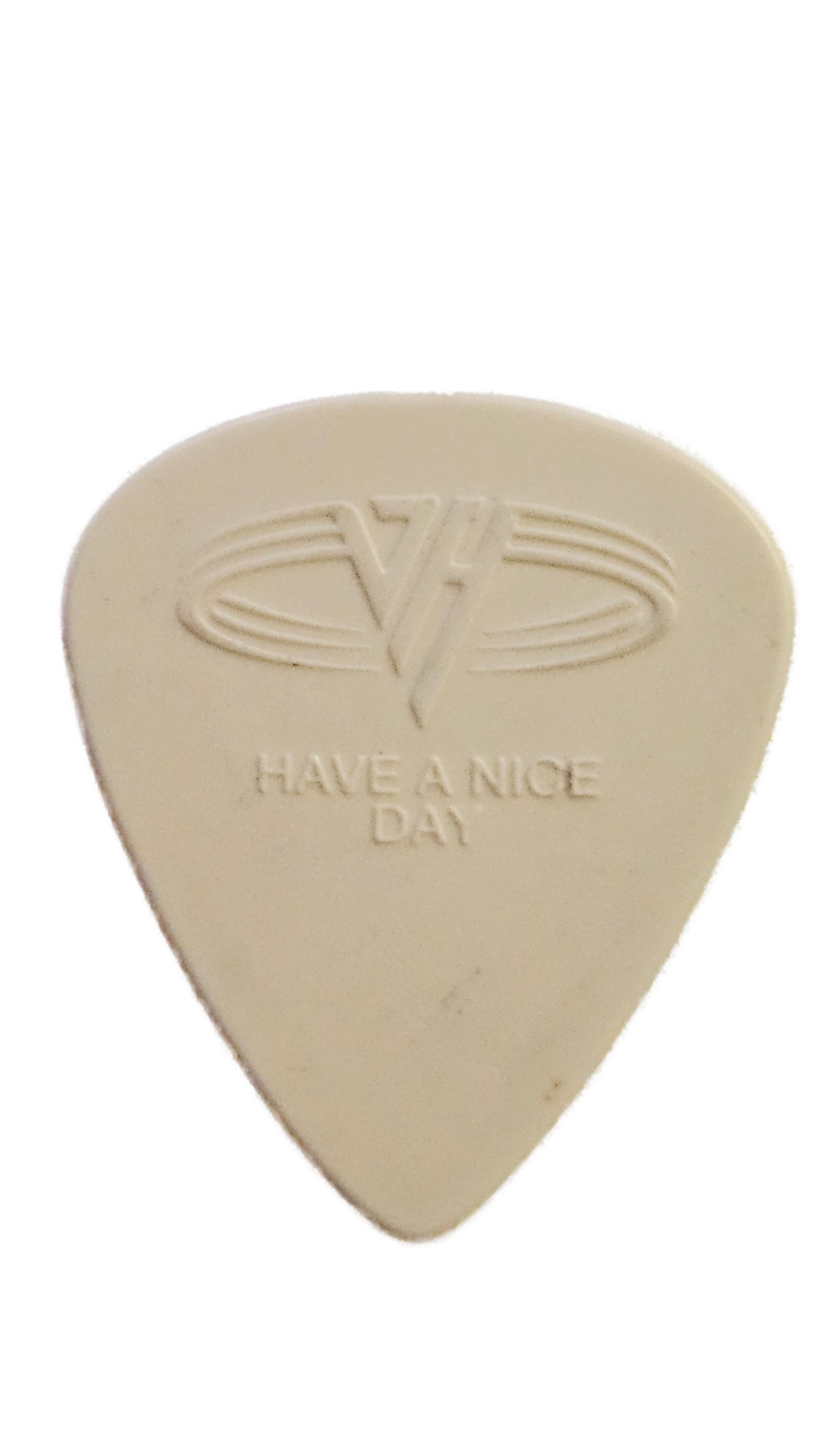 Eddie Van Halen Played Guitar Pick — “Have a Nice Day” White | Johnny “JW” Roberts Closet