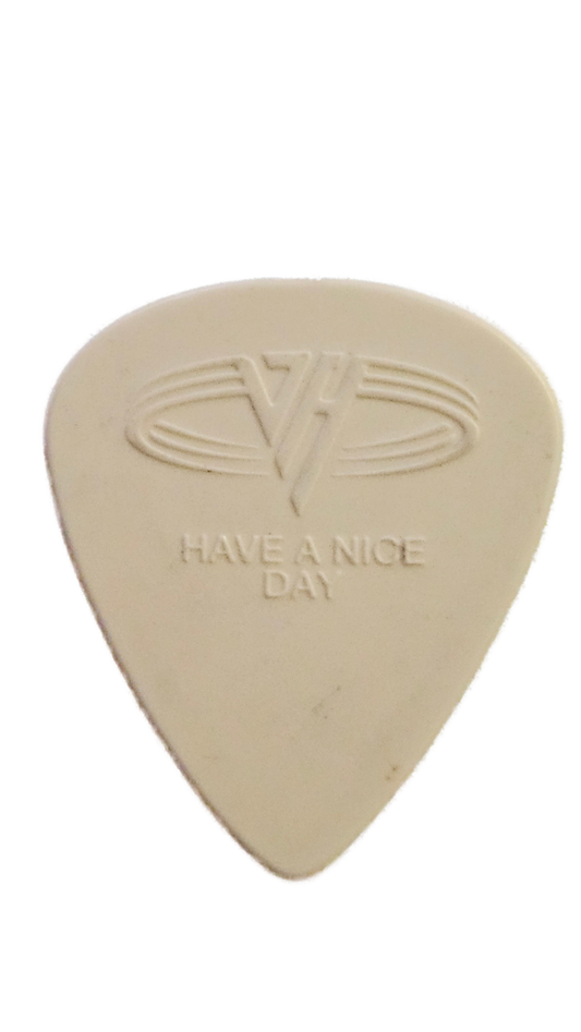 Eddie Van Halen Played Guitar Pick — “Have a Nice Day” White | Johnny “JW” Roberts Closet