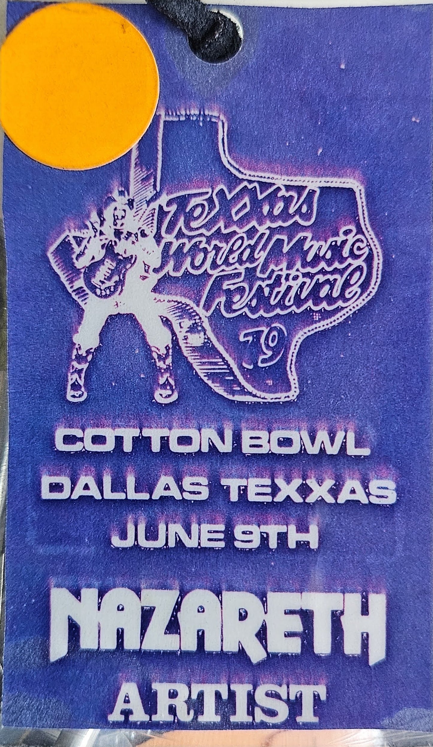 1979 Texas World Music Festival Nazareth Artist Pass Cotton Bowl Dallas
