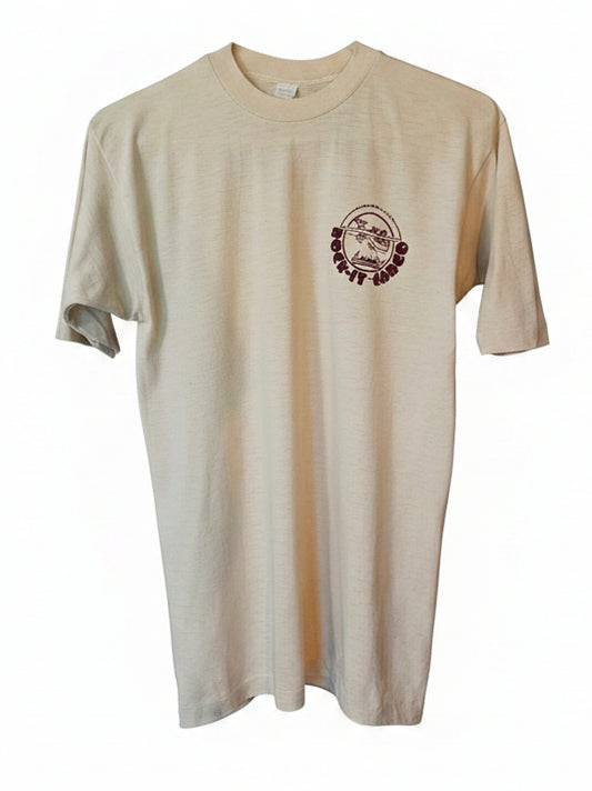Rock-it-Cargo Crew Shirt - Tan with Maroon Velvet Flocking