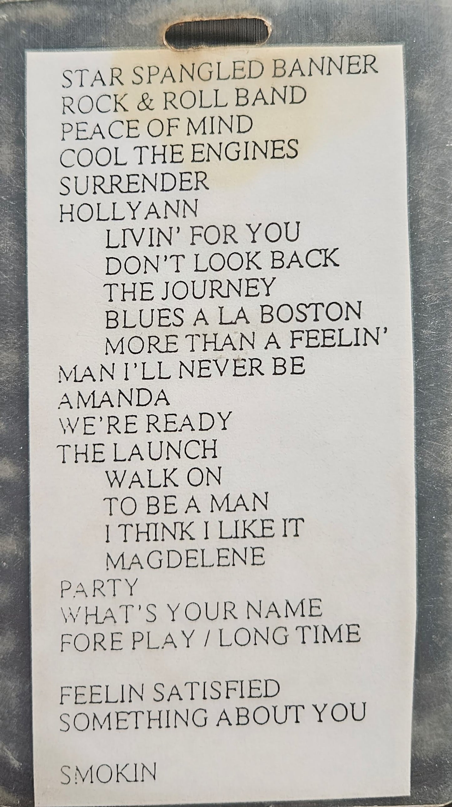 Boston – Setlist All Access Laminate | Johnny "JW" Roberts Closet