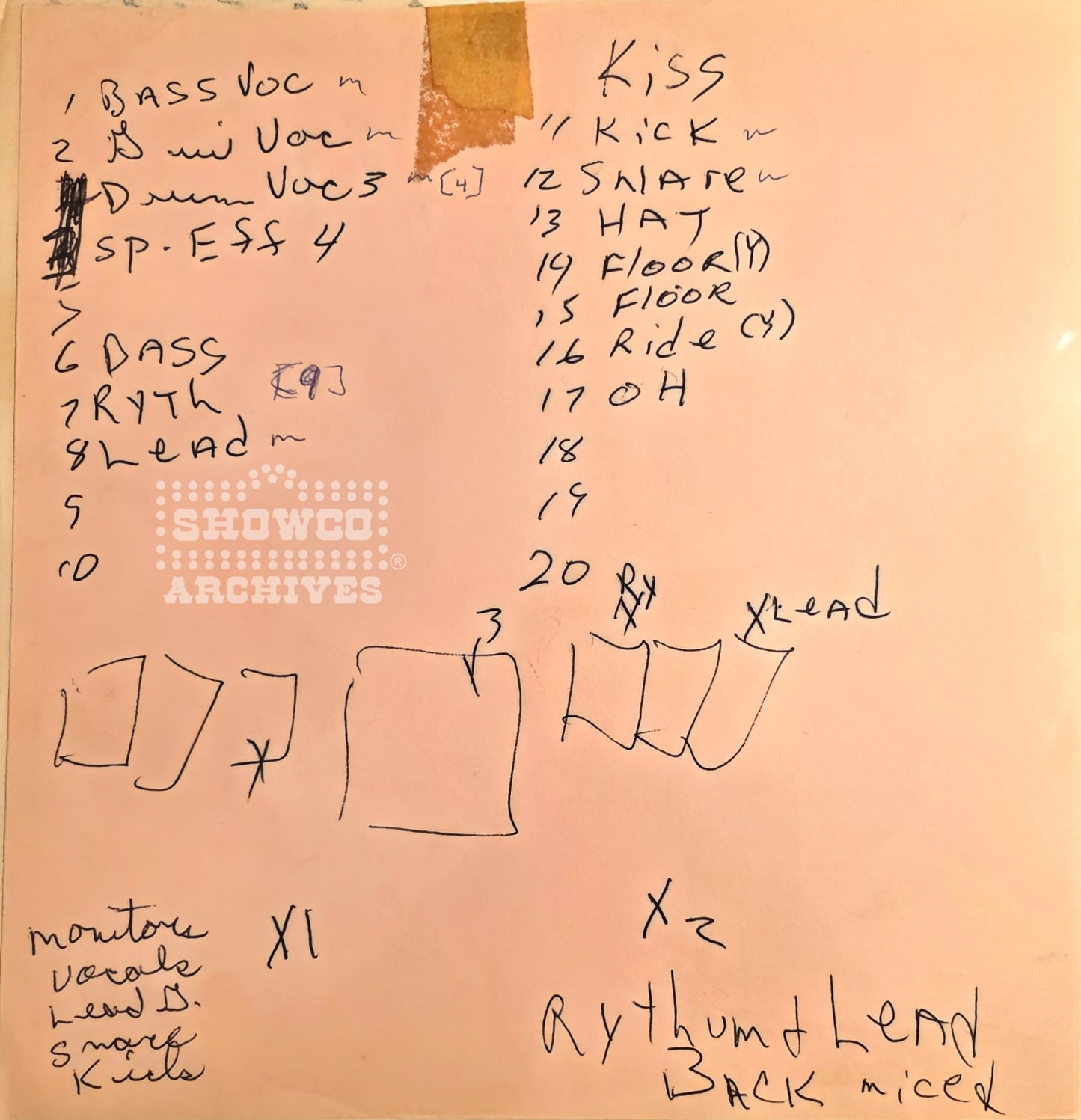 KISS Original SHOWCO Stage Plot & Input List — ZZ Top Tour (1974/1975)
