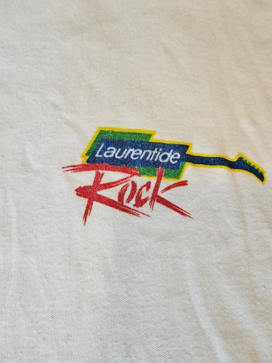 Laurentide Rock Festival tee - close-up of embroidered Laurentide Rock chest logo