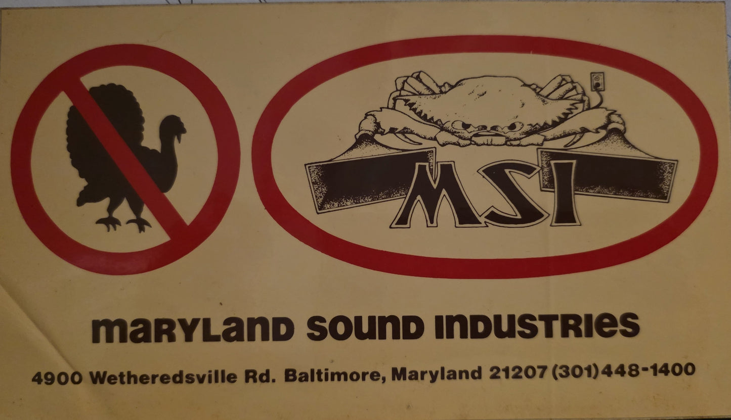 Maryland Sound Industries (MSI) Sticker — Original Vintage Road Crew Ephemera
