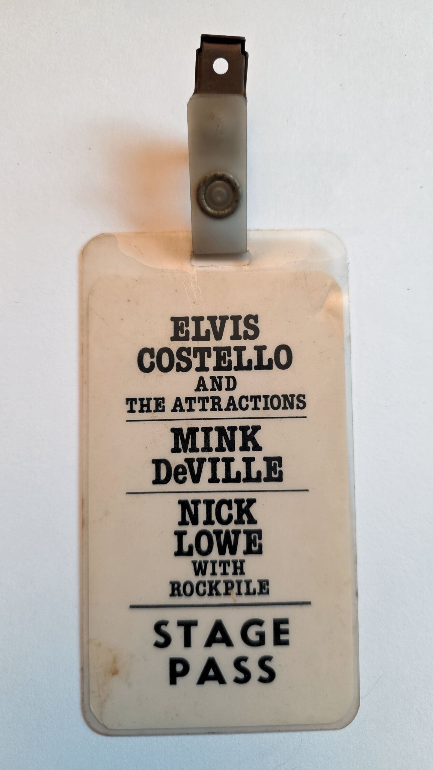 Elvis Costello & The Attractions / Mink DeVille / Nick Lowe with Rockpile Stage Pass Laminate – Doc Gans