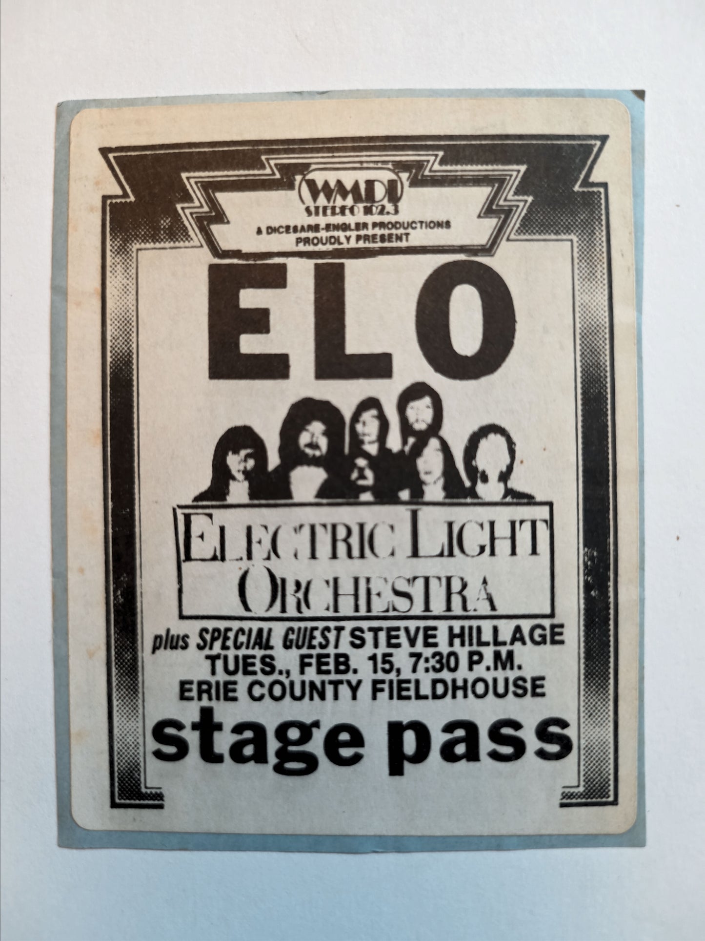 ELO Stage Pass – Erie County Fieldhouse – Feb 15 – WMDI / DiCesare-Engler – Doc Gans