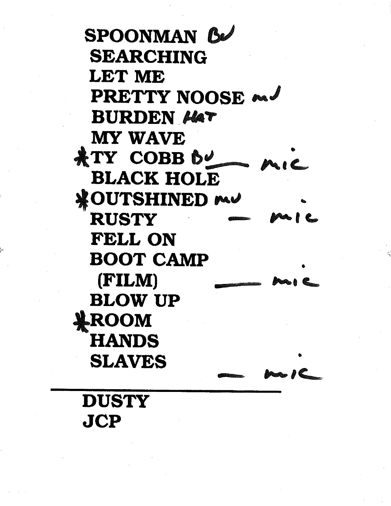 Soundgarden – Original Tour Setlist (City Unknown) | Johnny "JW" Roberts Closet