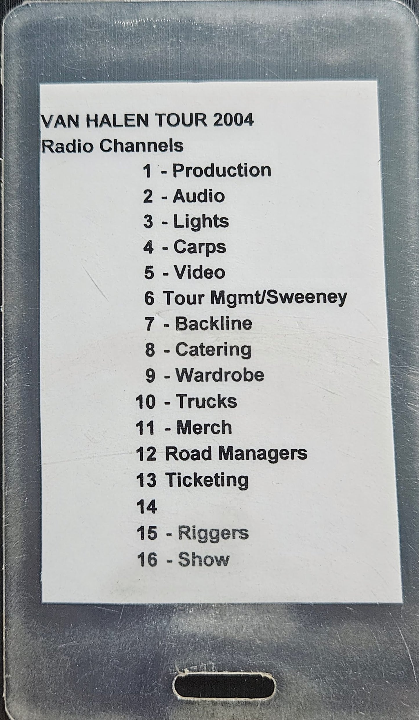 Van Halen Tour 2004 — Original Radio Channel Laminate with Lanyard, JW Roberts