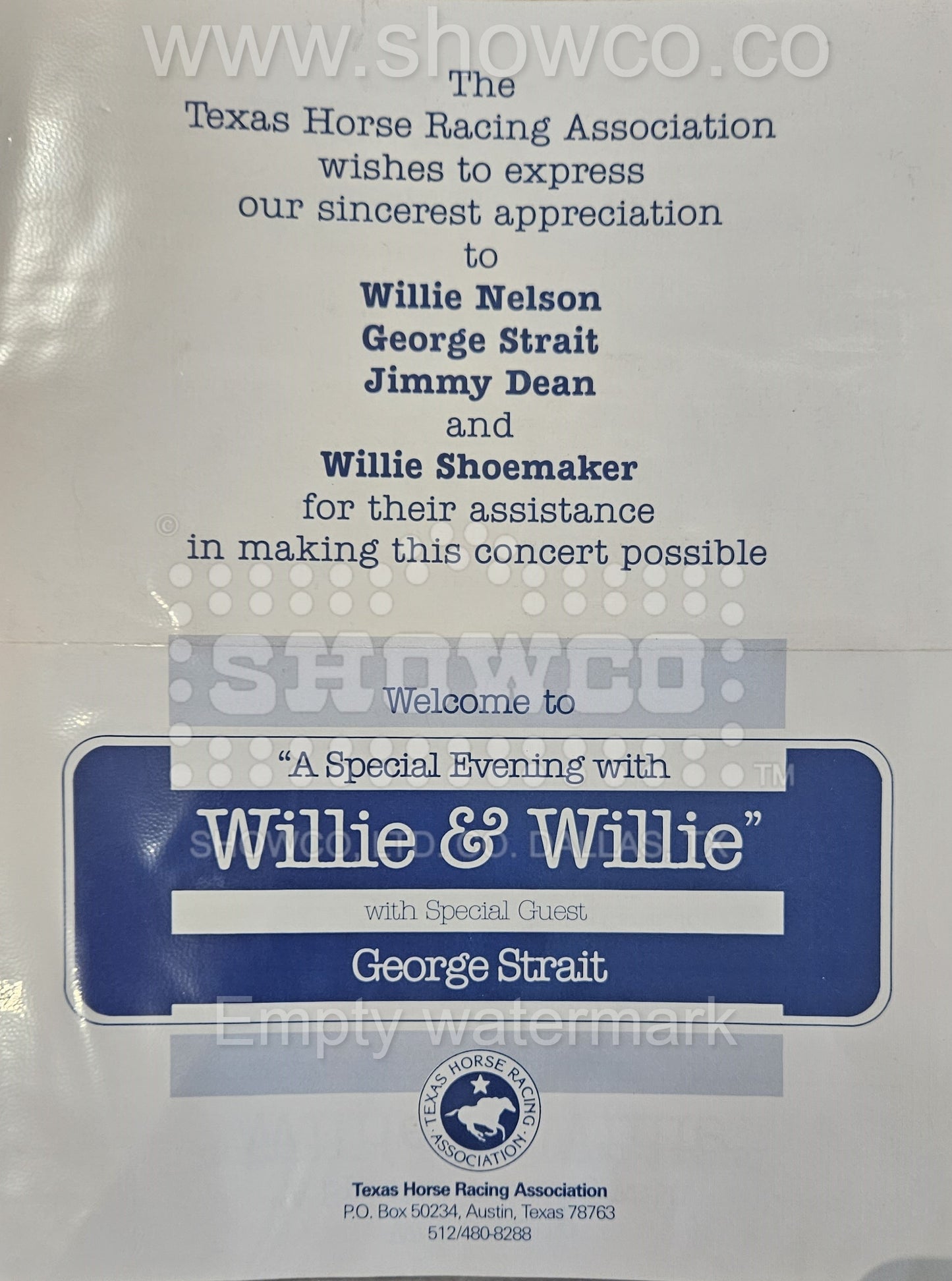 Texas Horse Racing Association — “A Special Evening with Willie & Willie” Original Invitation | Donnie “DK” Kretzschmar’s Closet