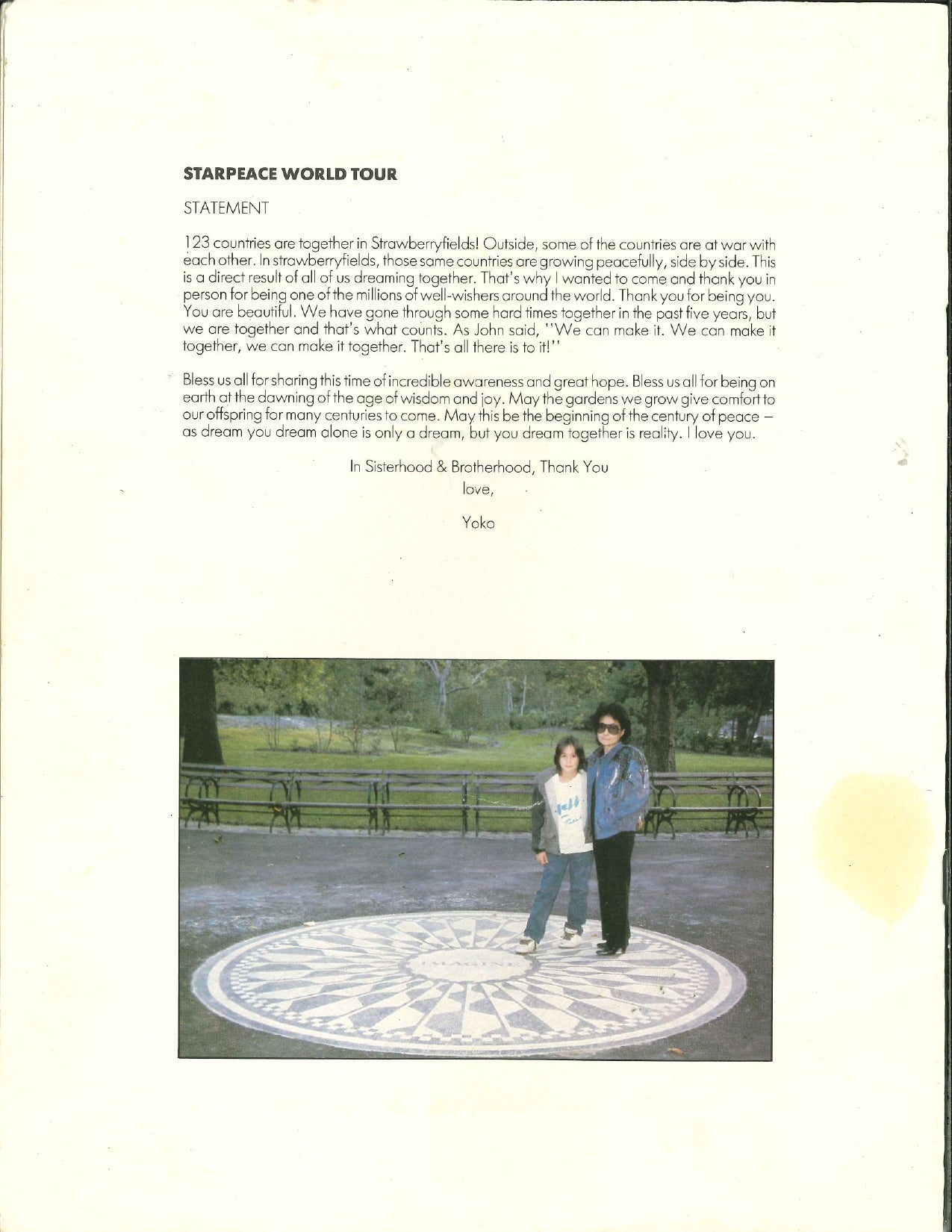 Yoko Ono — 1986 Starpeace World Tour Original Concert Program | Mike “Dr. Funk” Ponczek’s Closet