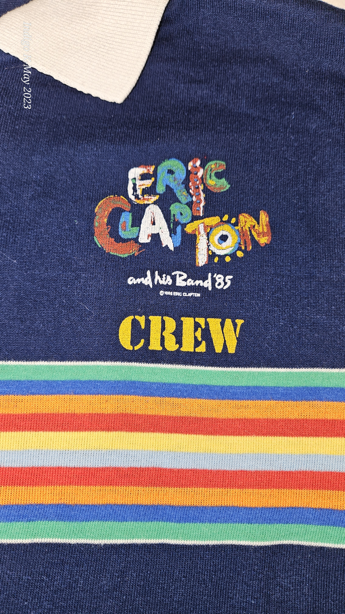 Eric Clapton & His Band 1985 Rainbow Crew Polo — graphic detail