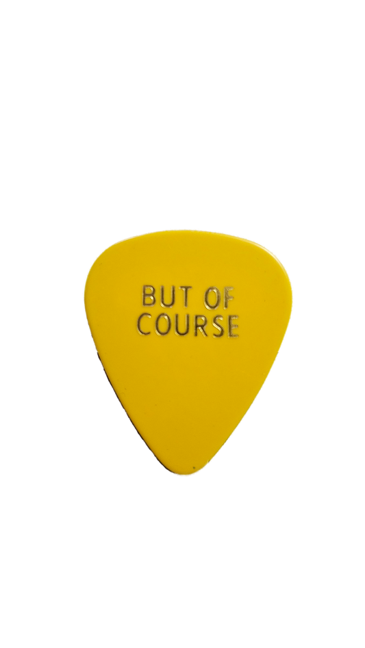 Van Halen Guitar Pick — Eddie Van Halen Signature "but of course" (Yellow with Gold Text)