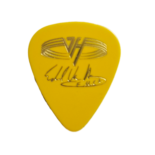 Van Halen Guitar Pick — Eddie Van Halen Signature "but of course" (Yellow with Gold Text)