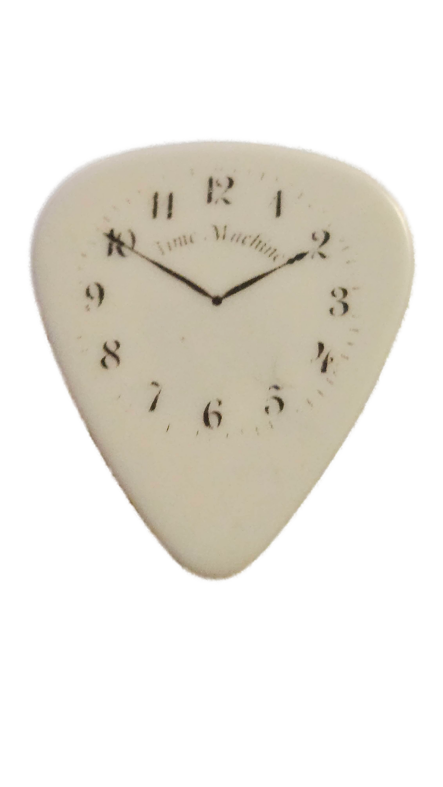 Joe Satriani Guitar Pick — White with Silhouette & Clock Design