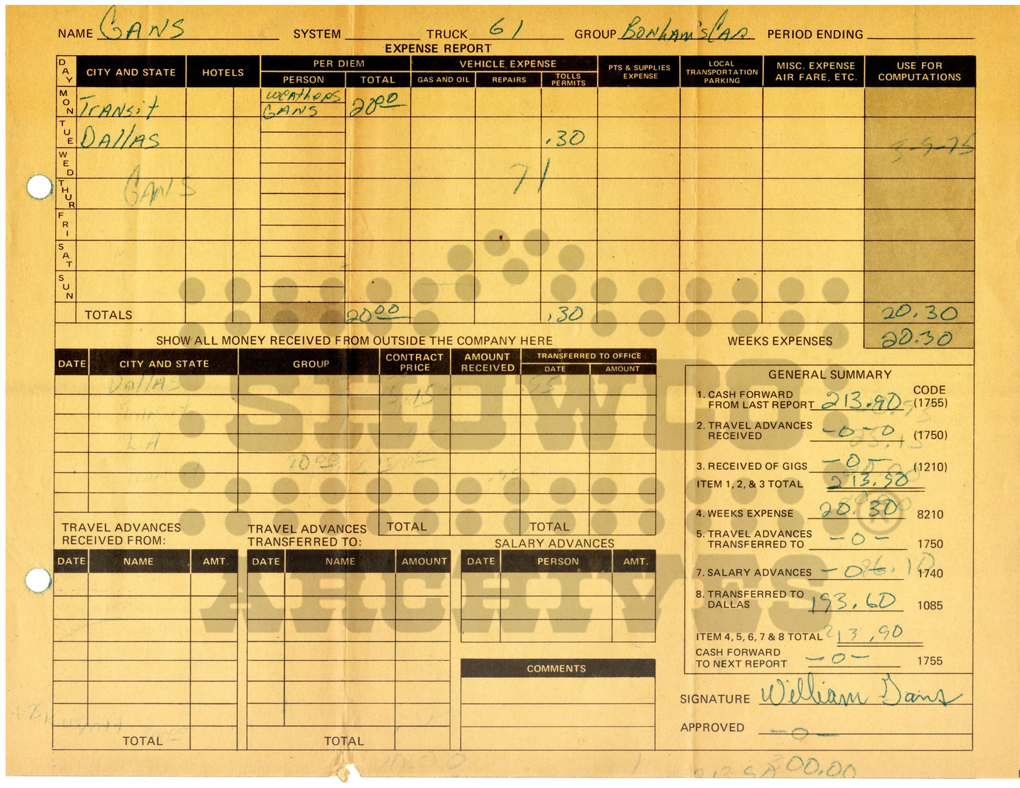 Led Zeppelin – John Bonham-Signed 1975 Corvette Transport Letter & Showco Expense Reports | Collector Vault
