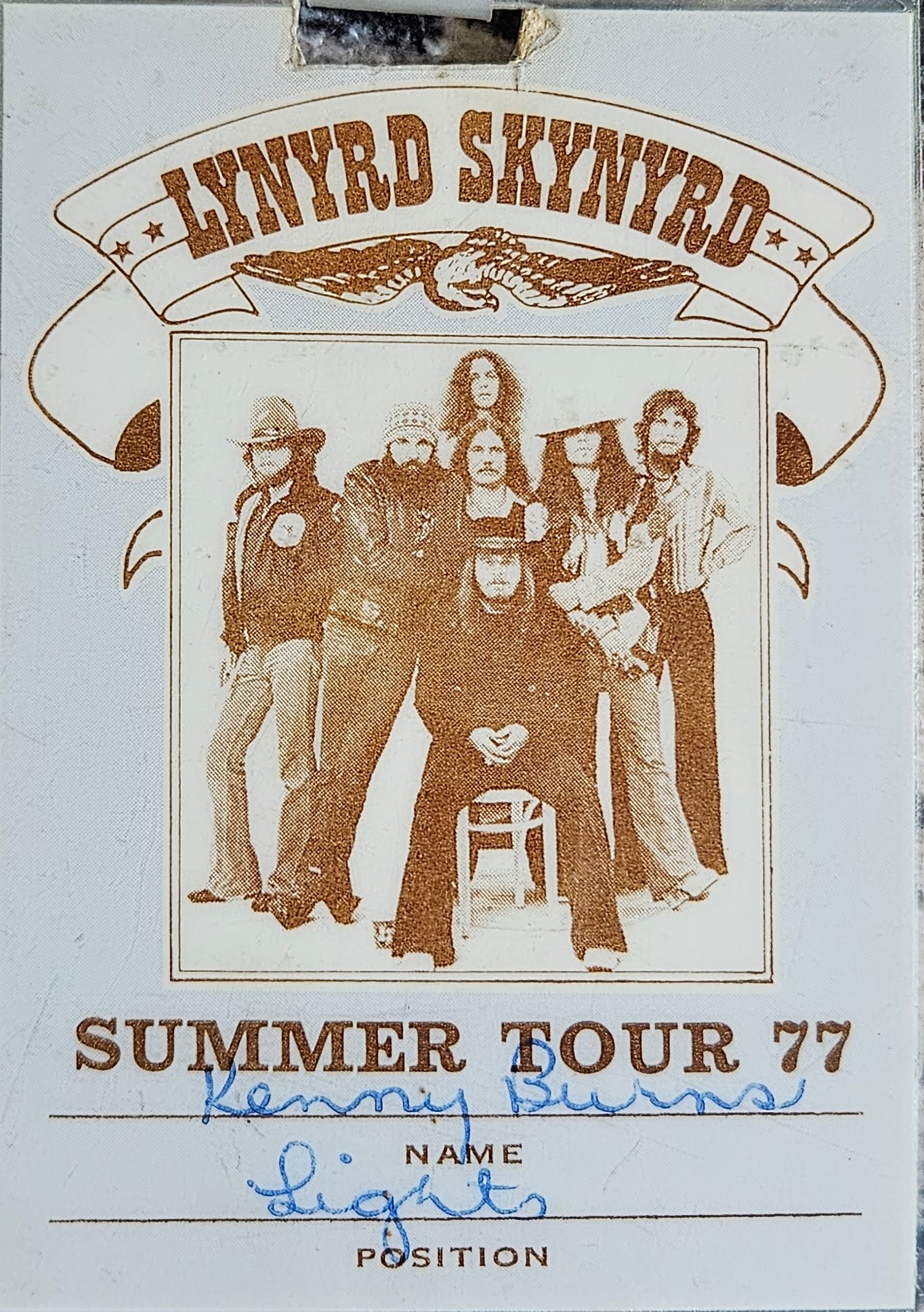 1977 Lynyrd Skynyrd Summer Tour Lights Pass - Kenny Byrnes