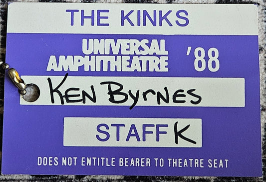 1988 The Kinks Universal Amphitheatre Staff K Pass