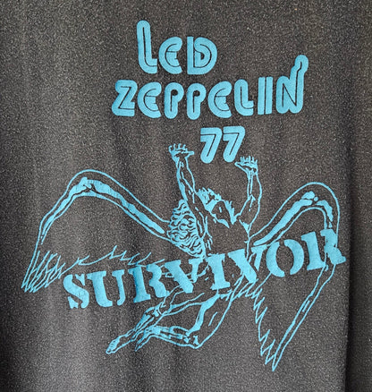 Led Zeppelin Survivor 1977 Black Shirt with Blue Lettering (Worn)