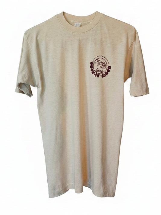 Rock-it-Cargo Crew Shirt - Tan with Maroon Velvet Flocking