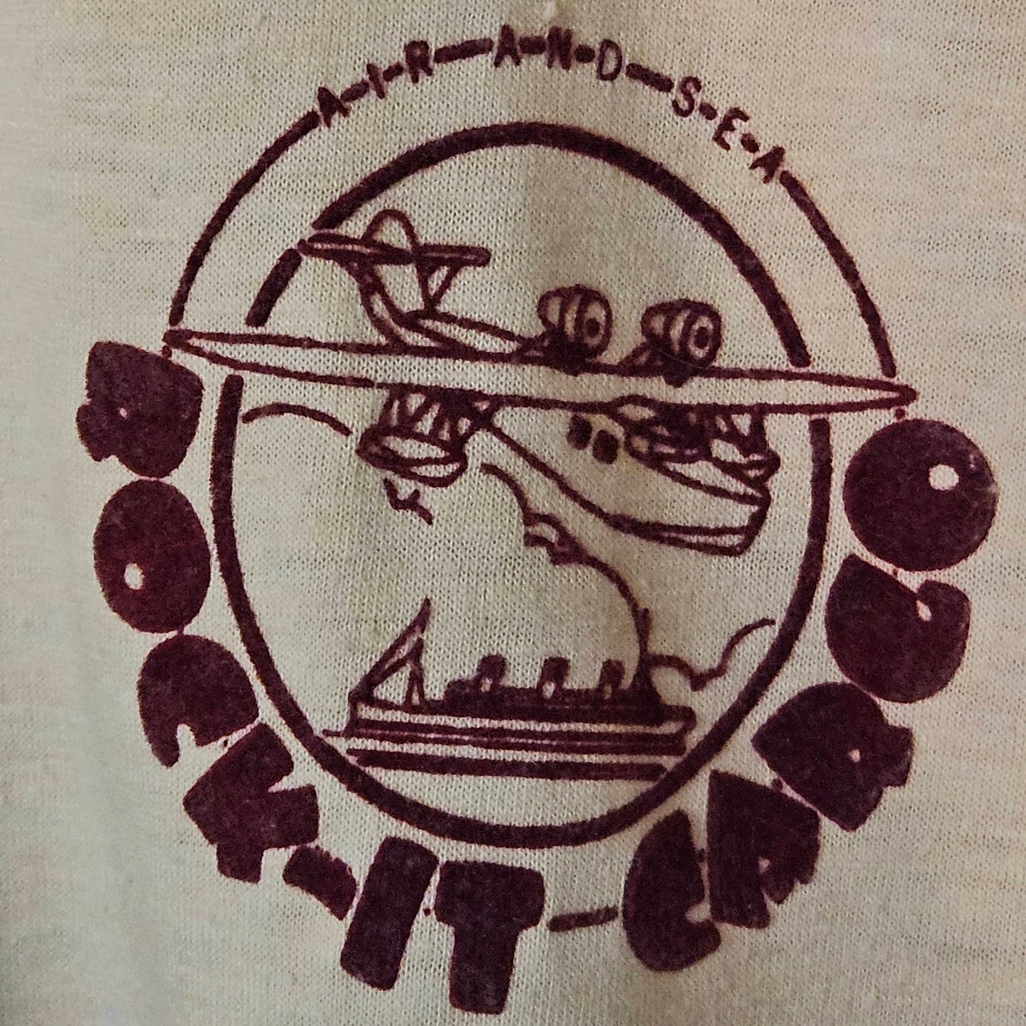 Rock-it-Cargo Crew Shirt - Tan with Maroon Velvet Flocking