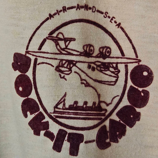 Rock-it-Cargo Crew Shirt - Tan with Maroon Velvet Flocking