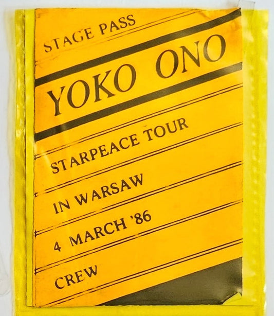 Yoko Ono 1986 Starpeace World Tour Crew Laminate — Warsaw, March 4 — Funk's Closet