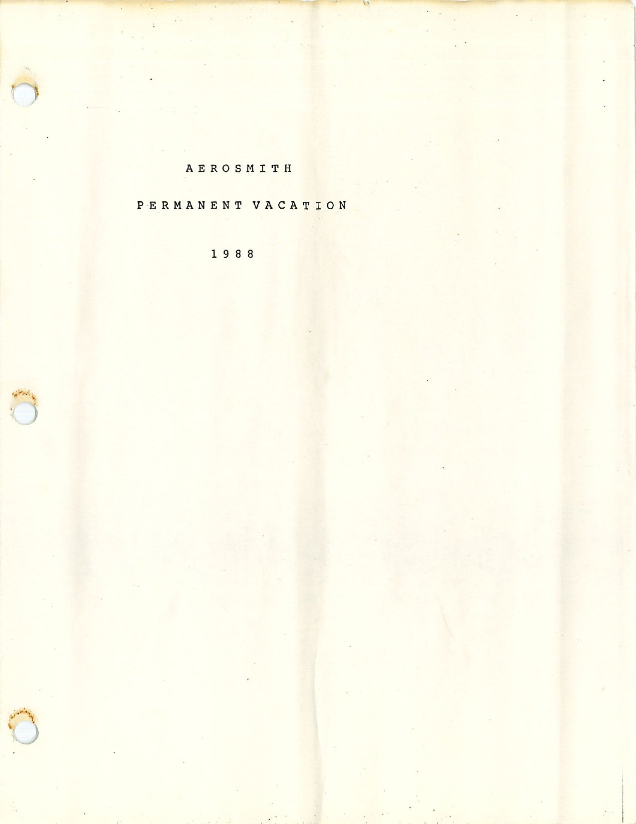 Aerosmith — Permanent Vacation Tour 1988, Original Tour Itinerary (JW Roberts Listed as Crew)