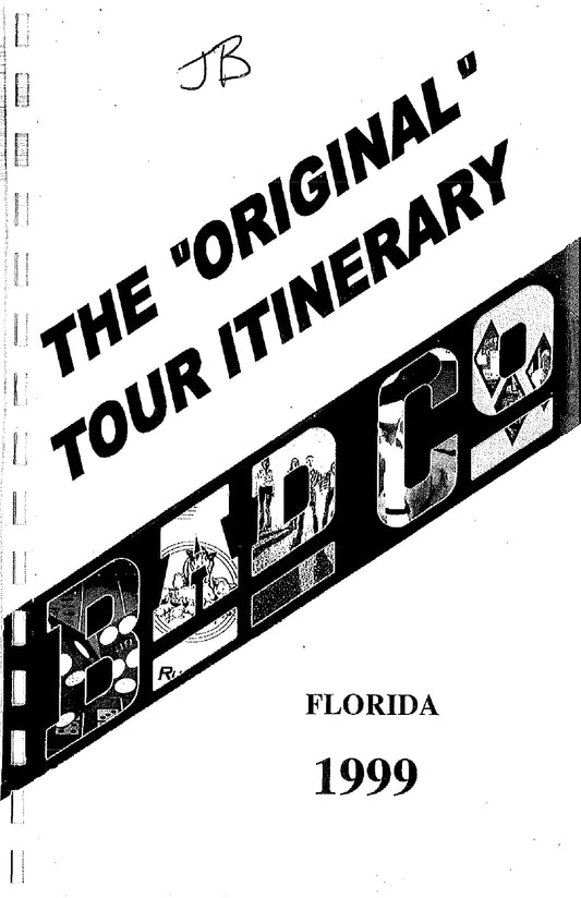 Bad Company — Florida 1999, Original Complete Tour Itinerary (John Blasutta Personal Copy, Showco Crew)