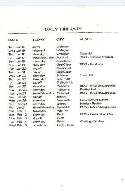 Soundgarden — Big Day Out 1997, Australia/New Zealand, Original Complete Tour Itinerary (JW Roberts Collection)