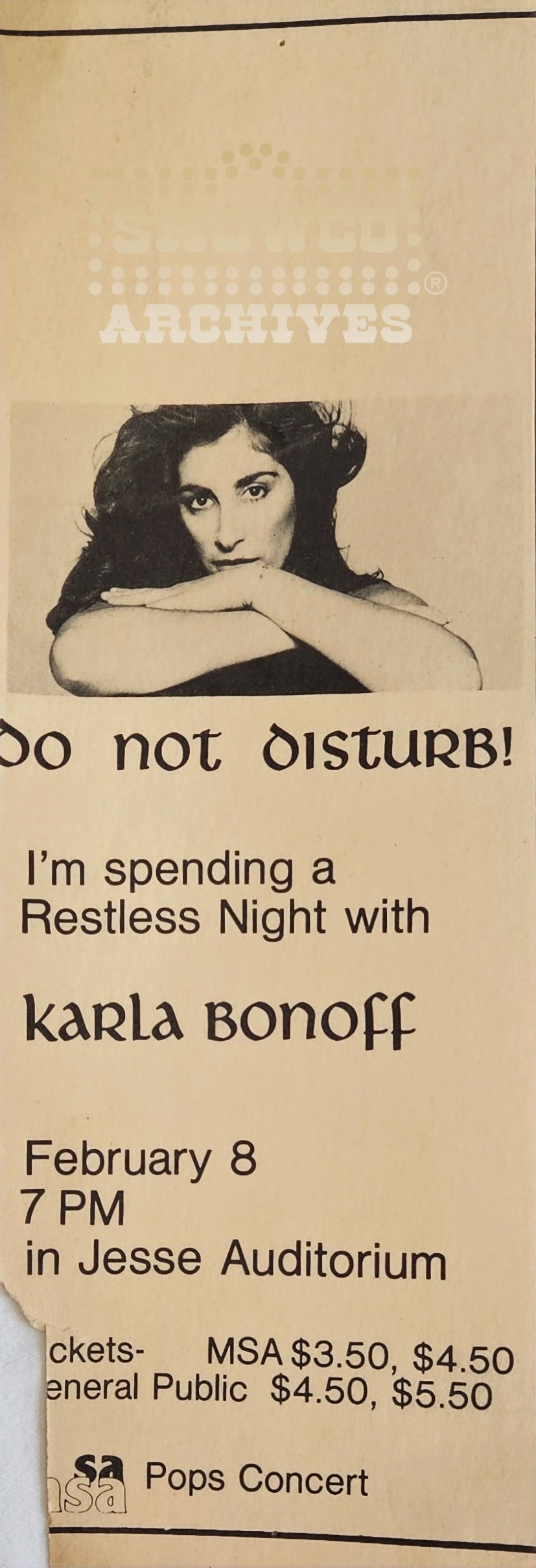 Karla Bonoff – Original Tour Hotel “Do Not Disturb” Door Hanger