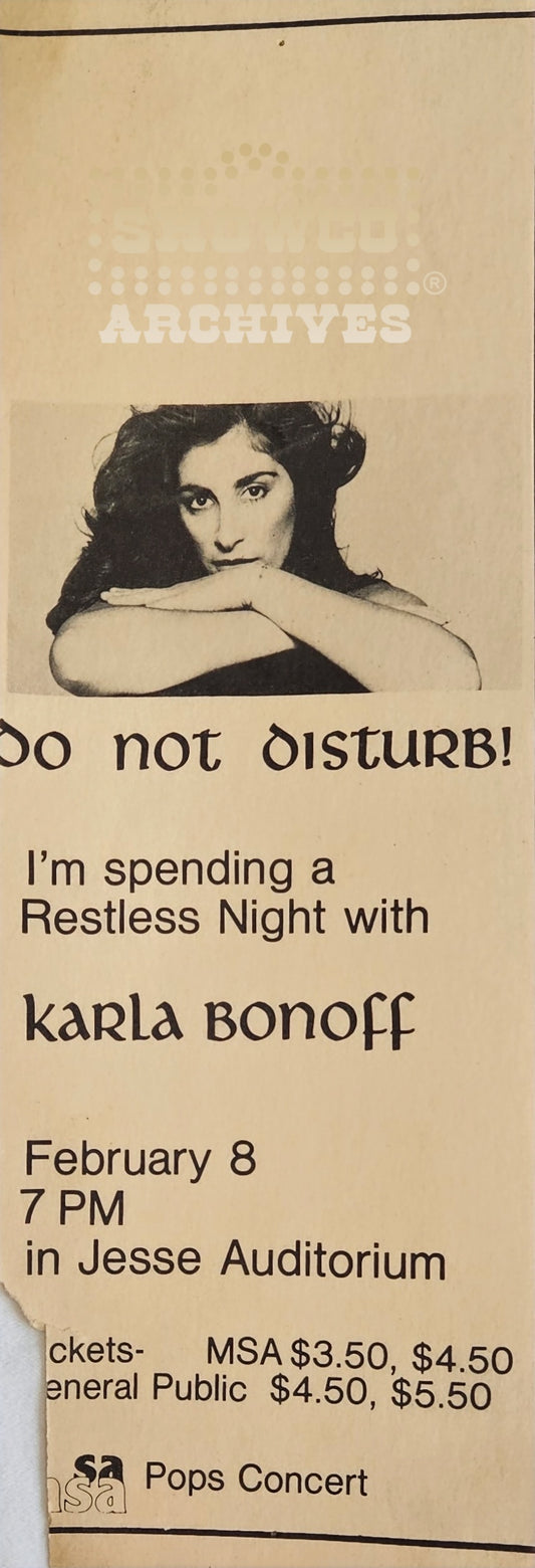 Karla Bonoff – Original Tour Hotel “Do Not Disturb” Door Hanger