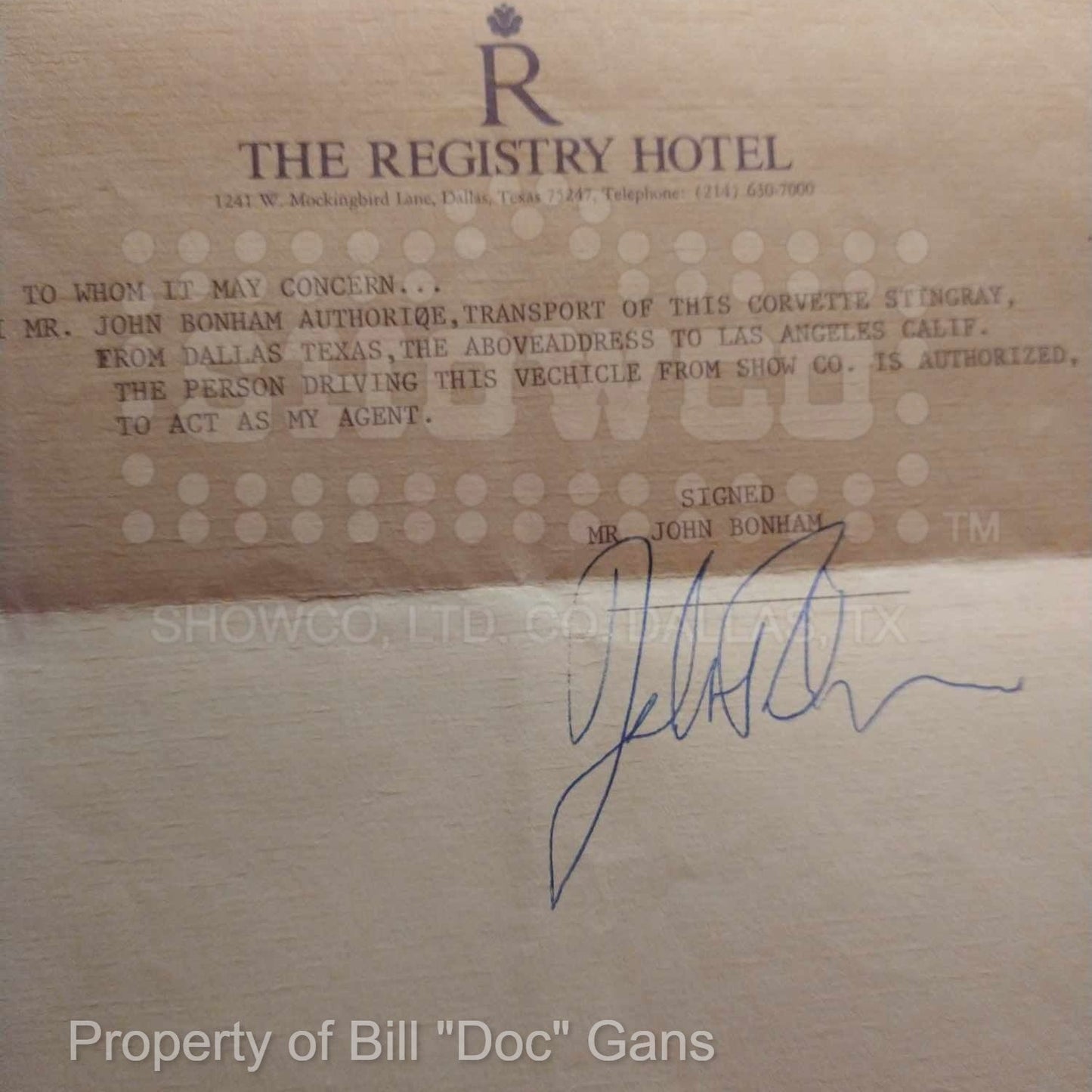 Letter Signed by John Bonham (Rare)