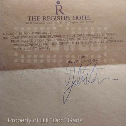 Led Zeppelin – John Bonham-Signed 1975 Corvette Transport Letter & Showco Expense Reports | Collector Vault