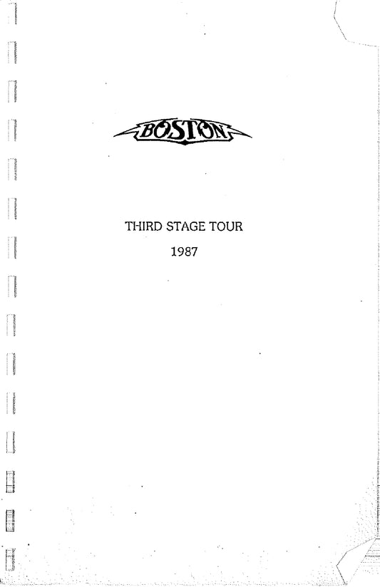 Boston — Third Stage Tour 1987, Original Complete Tour Itinerary Booklet, June–August Leg (JW Roberts Listed as Crew)