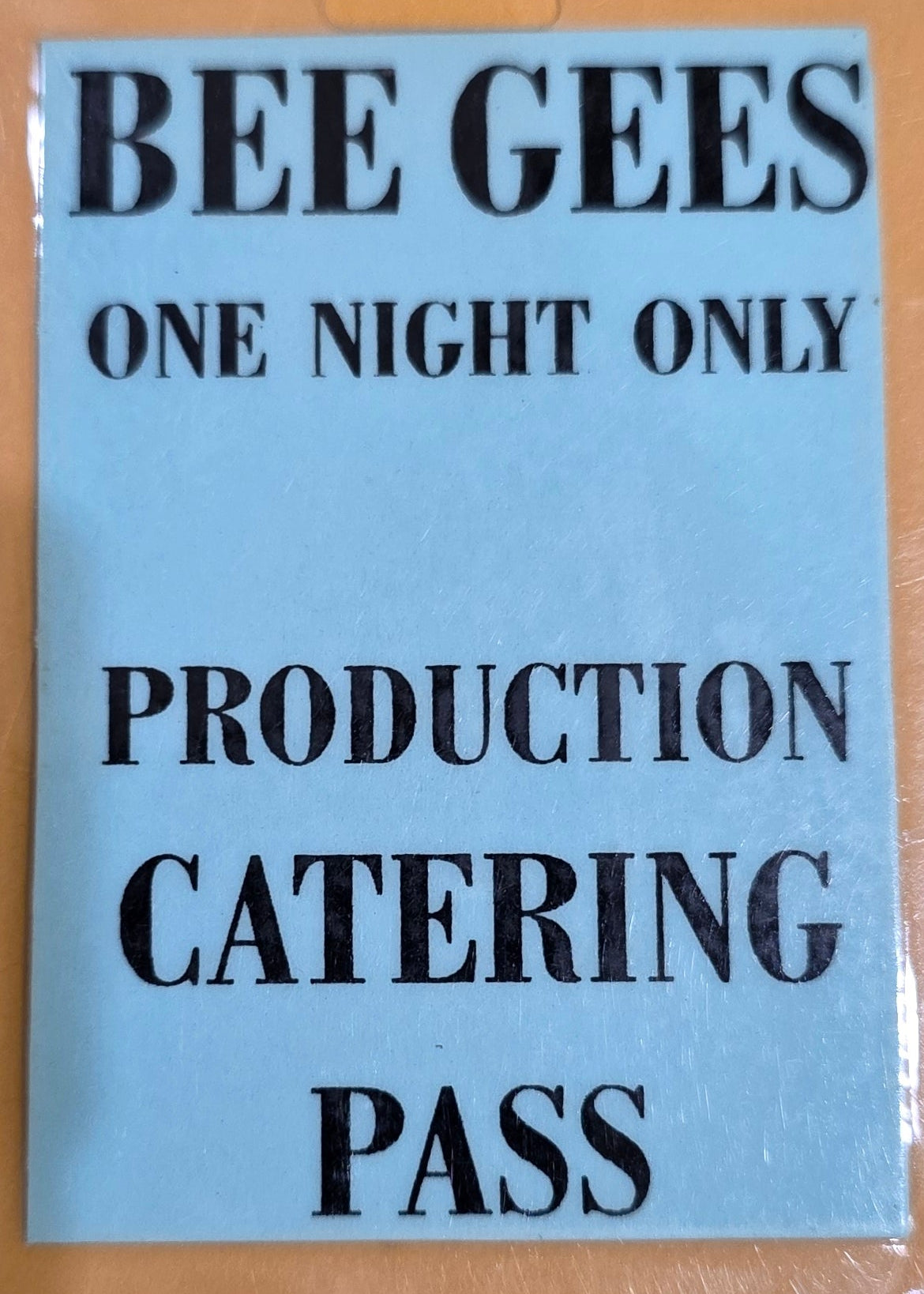 Bee Gees – One Night Only Production Catering Pass | Johnny "JW" Roberts Closet
