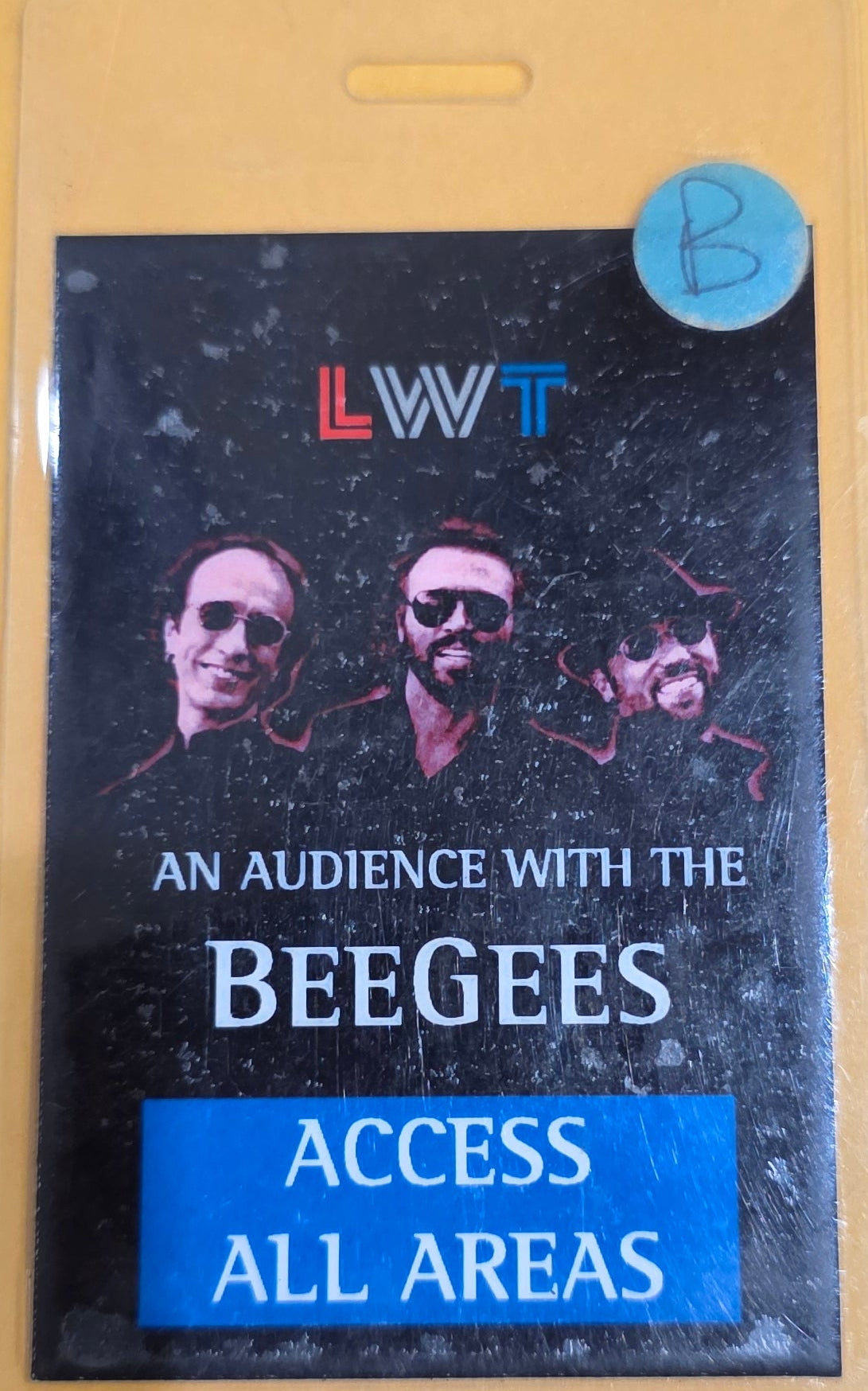 Bee Gees – LWT "An Audience with the Bee Gees" Access All Areas Laminate | Johnny "JW" Roberts Closet