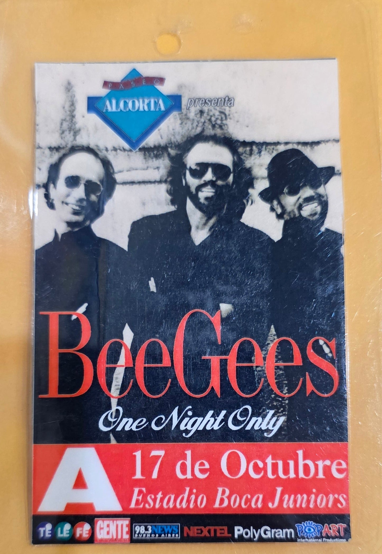 Bee Gees – One Night Only, Buenos Aires, Estadio Boca Juniors, October 17 – "A" Access Laminate | Johnny "JW" Roberts Closet