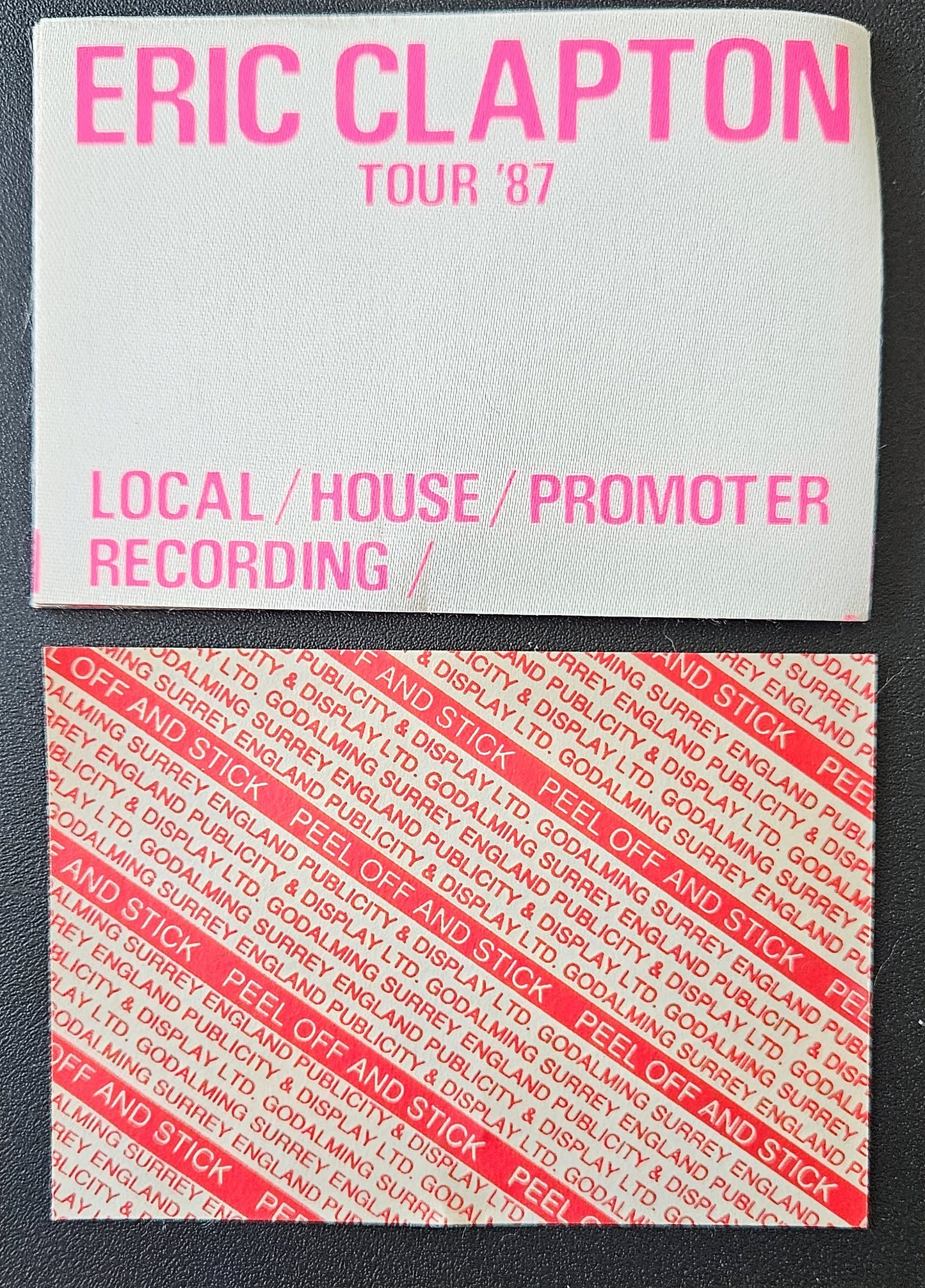 Eric Clapton 1987 Tour PHOTO Pass
