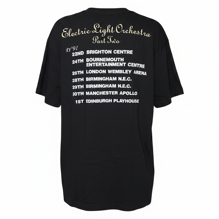ELO Part II World Tour 1991 vintage t-shirt — back with UK tour dates