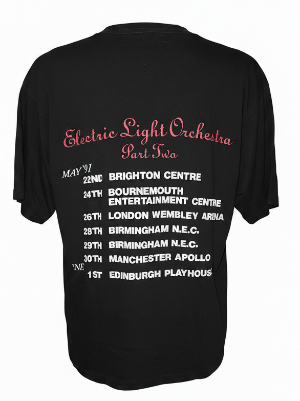 ELO Part II World Tour 1991 vintage t-shirt — back with UK tour dates