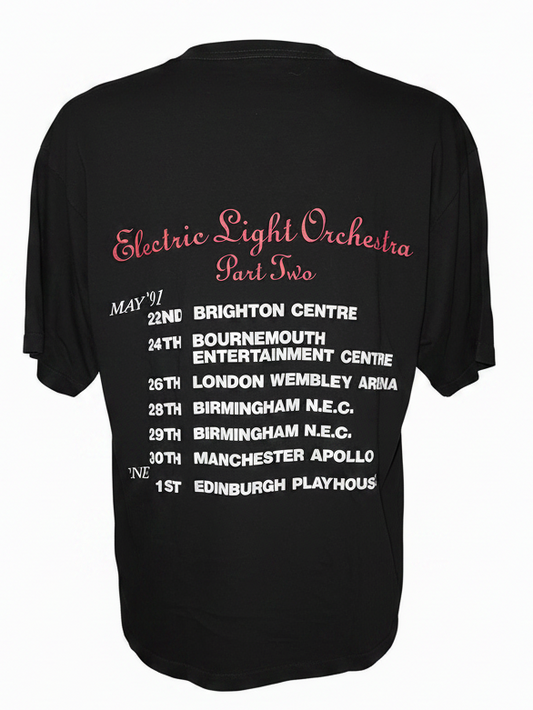 ELO Part II World Tour 1991 vintage t-shirt — back with UK tour dates