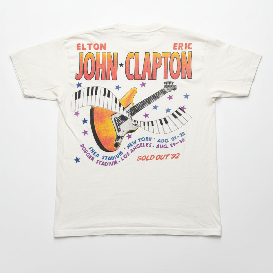 Elton John & Eric Clapton In Concert 1992 tee - back with guitar/keyboard graphic and SOLD OUT 92
