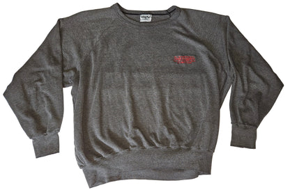 Gray crewneck sweatshirt with red embroidered Bill Graham Presents John Fogerty Oakland Coliseum Arena December 7 1986 graphic