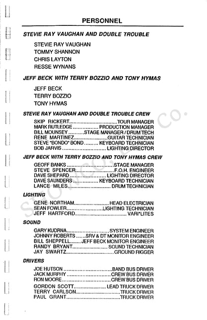Stevie Ray Vaughan & Double Trouble — 1989 Tour of North America, Original Tour Itinerary