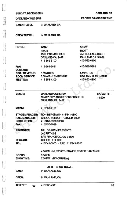 Stevie Ray Vaughan & Double Trouble — 1989 Tour of North America, Original Tour Itinerary